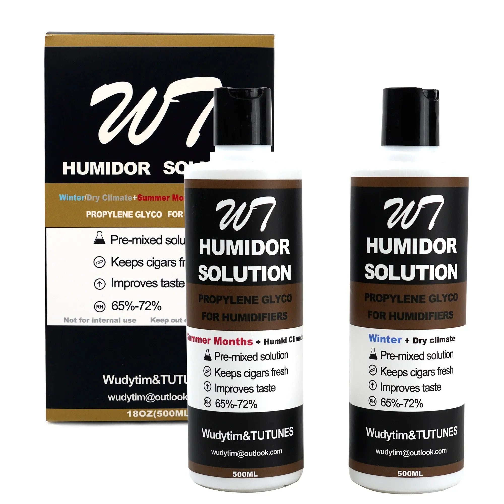 2Pcs Cigar Humidor Solution 16 oz (500 ml) - Regular Liquid Solution for Summer Months Humid Climate/Winter & Dry Climate - Premium Propylene Glycol PG Solution Formula - Safe and Non - Toxic - Wudytim Store