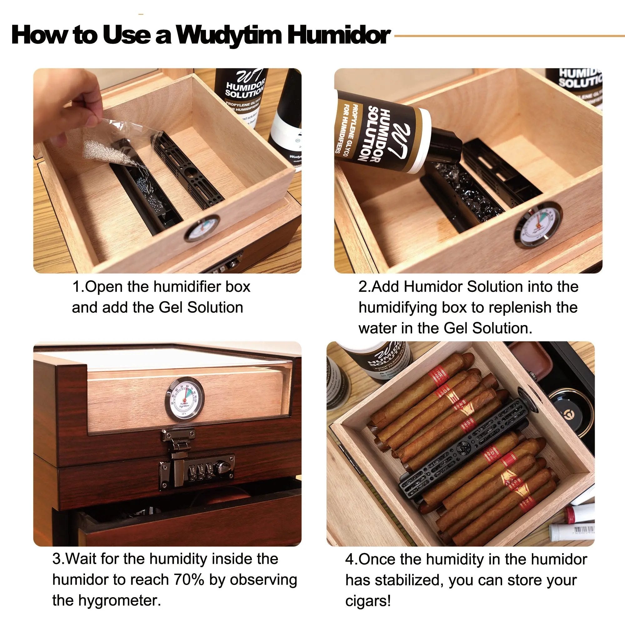 Wudytim Cigar Humidor, Handcrafted Top 270° Spanish Cedar Cigar Box with Easy Humidification System, Accurate Hygrometer for 25 Cigars (25 - 60 Cigars) - Wudytim Store