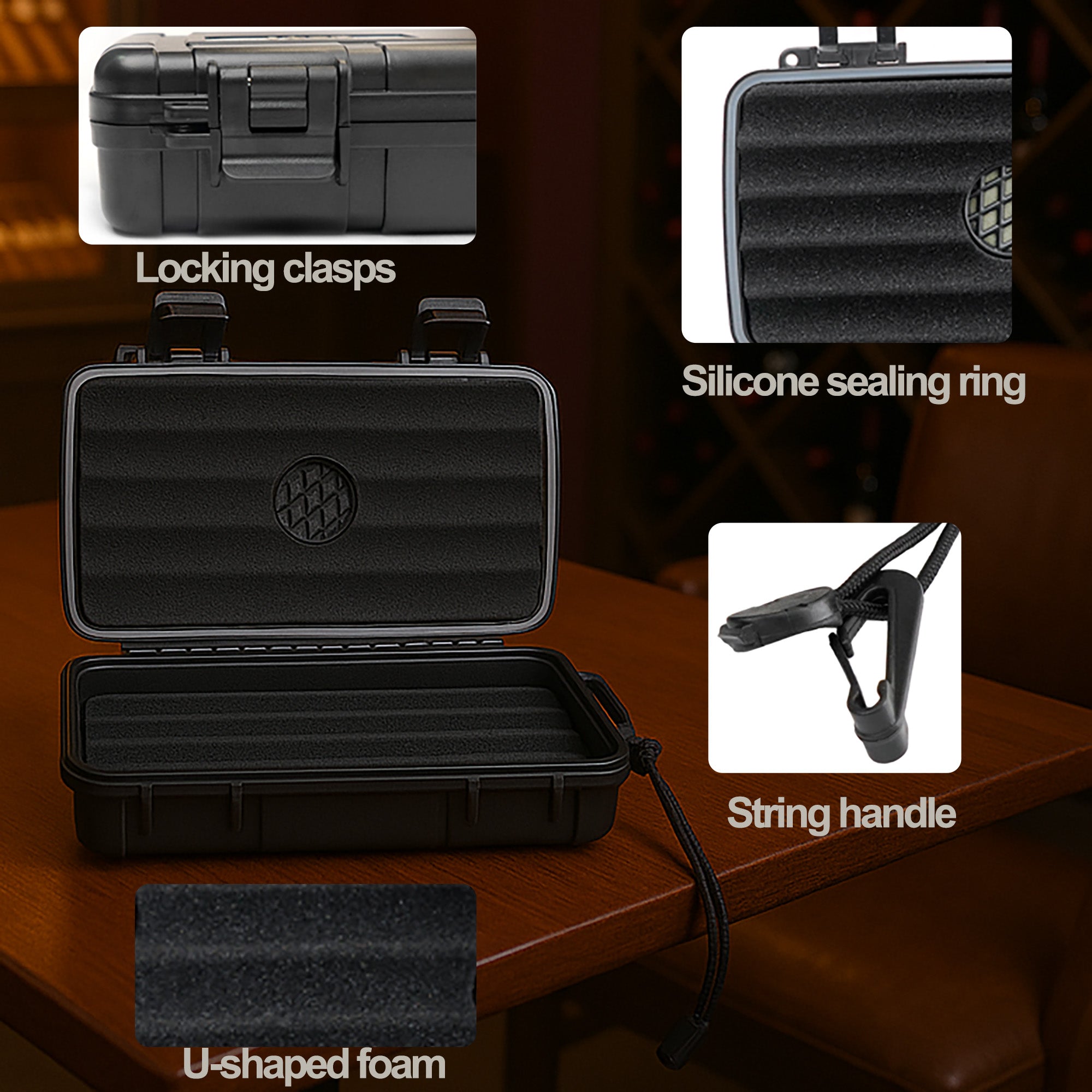 Travel Cigar Humidor Case - Portable Cigar Box with Humidifier Disc & Cigar Cutter | Waterproof | Crushproof | Airtight | Durable (Holds up to 5 Cigars) - Wudytim Store