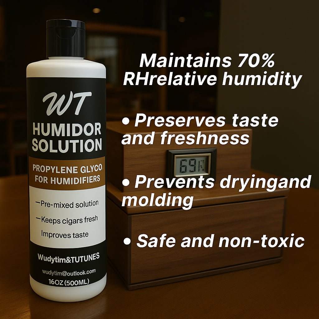 Cigar Humidor Solution 16 oz (500 ml) - Humidifier Liquid - Premium Propylene Glycol PG Solution Formula - 70% RH - Safe and Non - Toxic - Wudytim Store