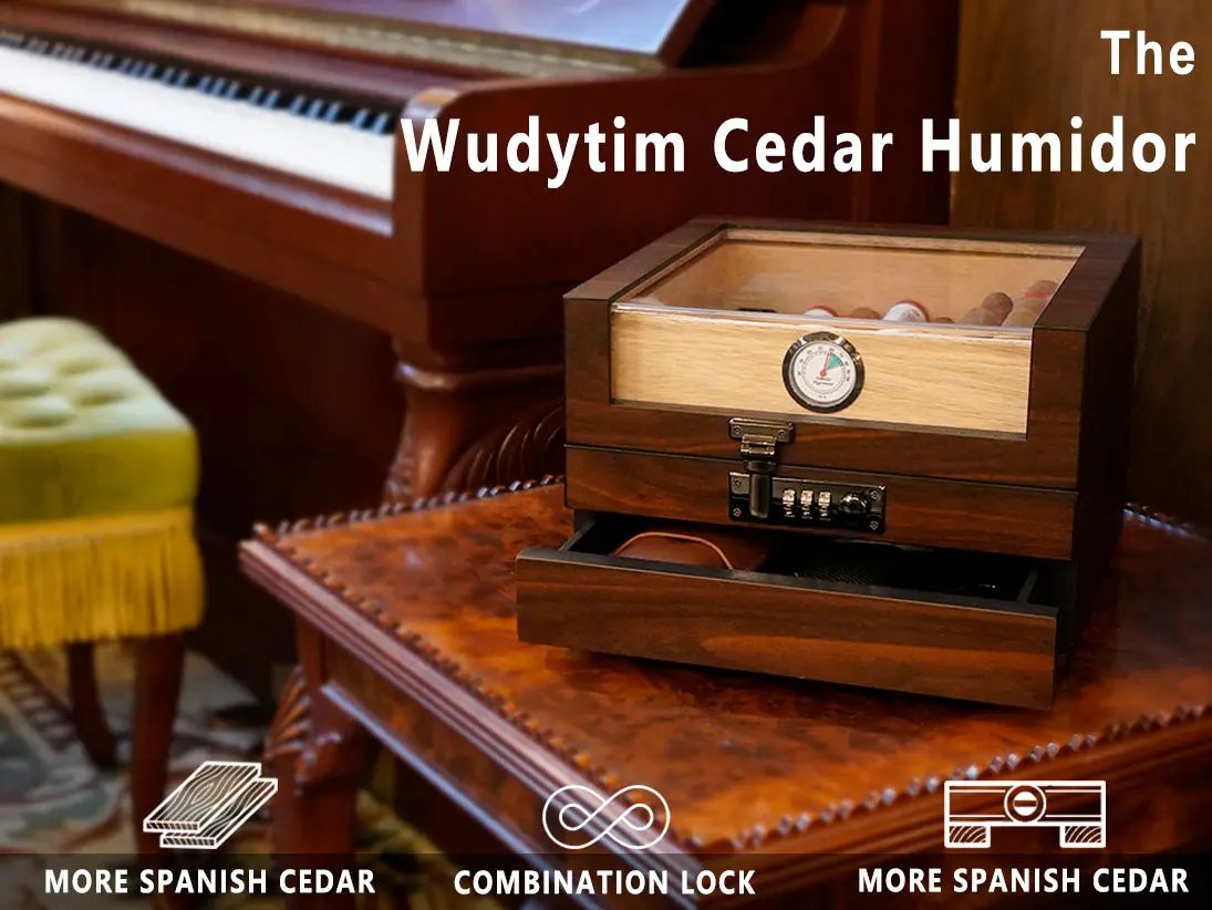 Top 270° Combination Lock Spanish Cedar Cigar Humidor Wudytim Store
