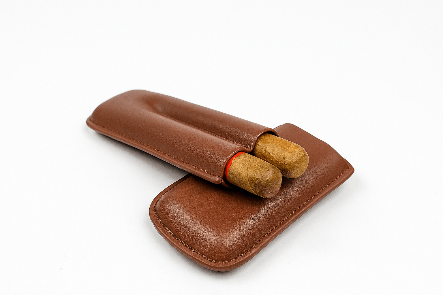 Wudytim Two Cigar Travel Case – Chestnut Brown Vegan Leather, Premium Cigar Case for Men, Travel Cigar Case, Luxury Cigar Gifts for Men - Wudytim Store