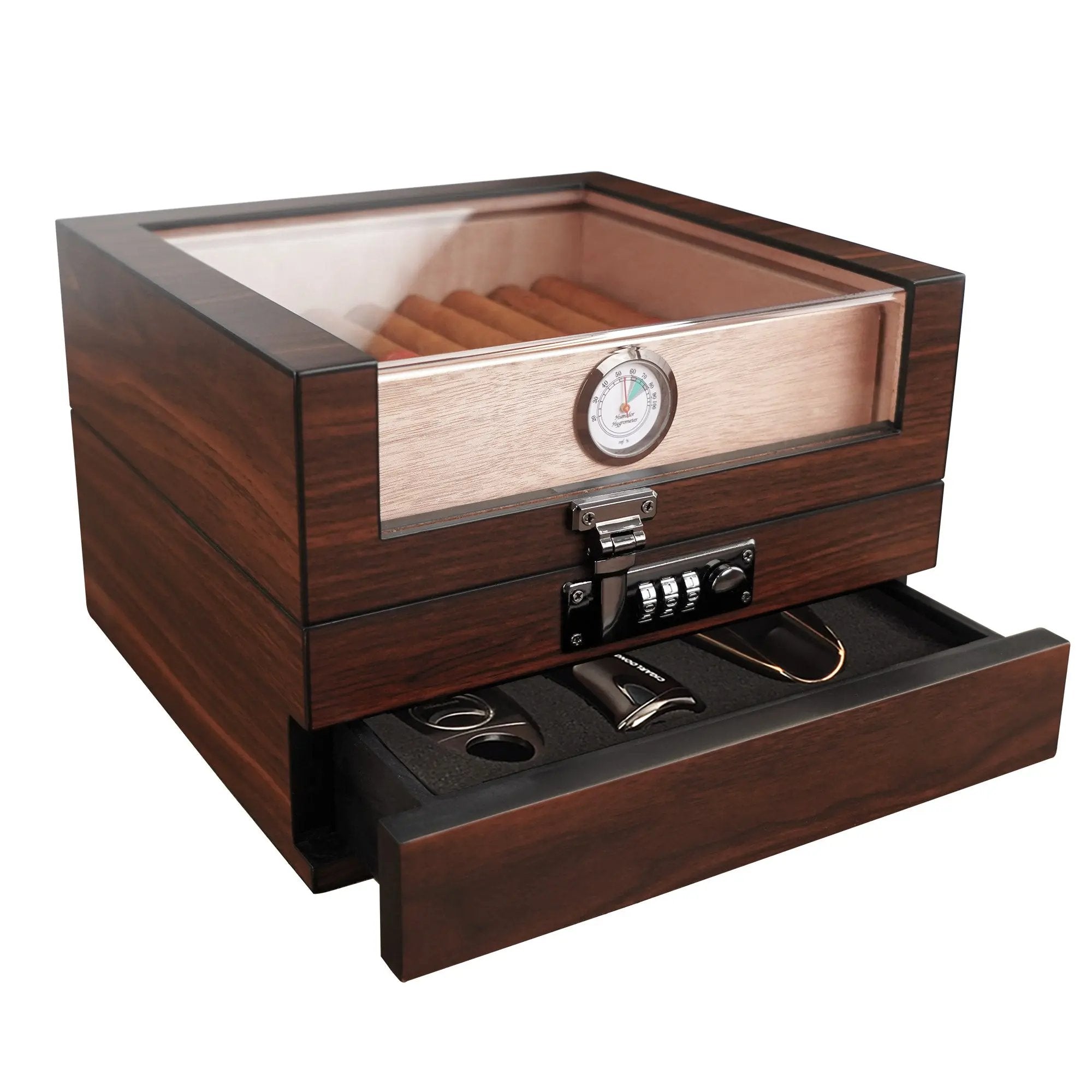 Wudytim Cigar Humidor, Handcrafted Top 270° Spanish Cedar Cigar Box with Easy Humidification System, Accurate Hygrometer for 25 Cigars (25 - 60 Cigars) - Wudytim Store